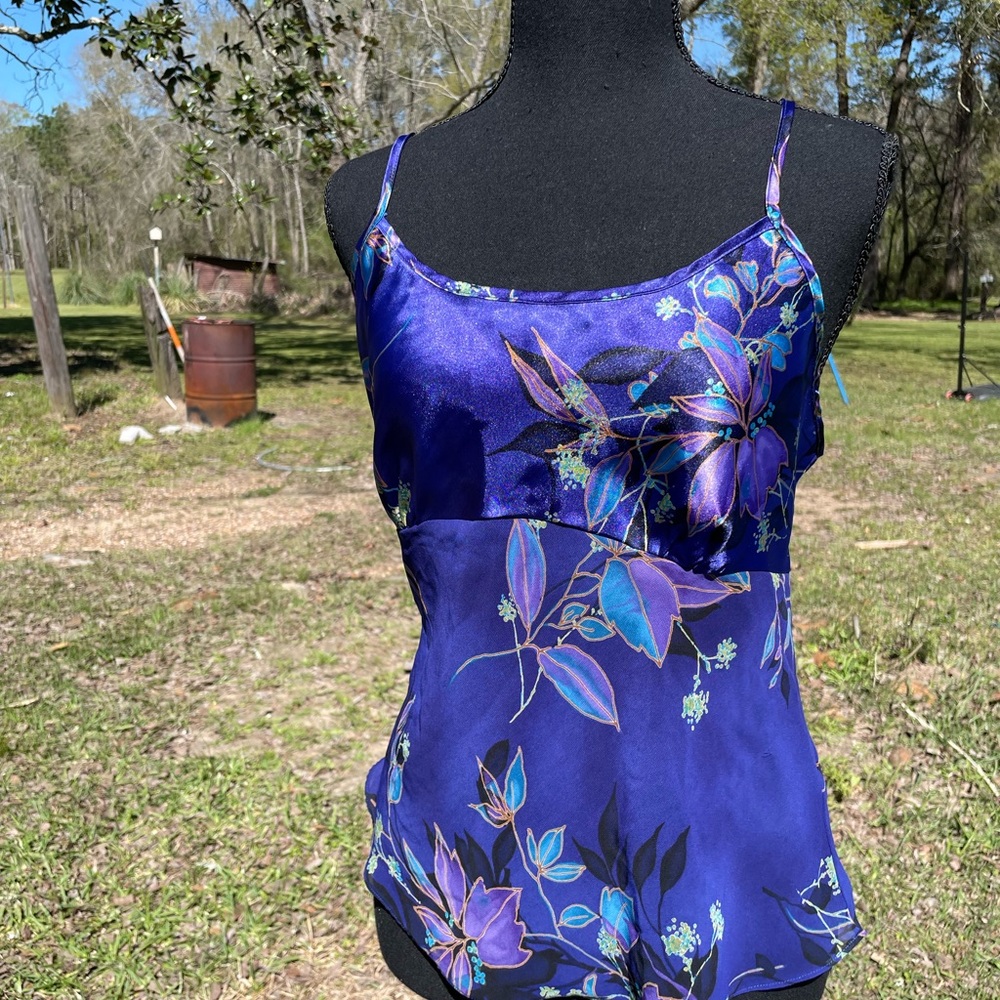Floral Satin Camisole Top - Purple